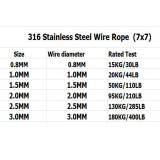 100M 316 stainless steel wire rope , 7x7 fishing steel marine Φ0.8mm-Φ3.0mm