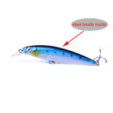 Plastic Laser Minnow Fishing bait with steel beads inside ,4# treble hook, hard Fishing lures,4.33 /11cm,0.47oz/13.4g