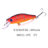 Minnow Lures Hard plastic Bait Fishing lures fishing tackle with 6# hook ,8.9g/0.314oz,8.5cm/3.35in