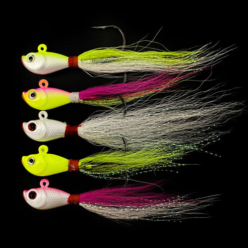Bucktail Jig Head Hook Teaser Deep Sea Fishing Metal Jig Lure Jigging Hair