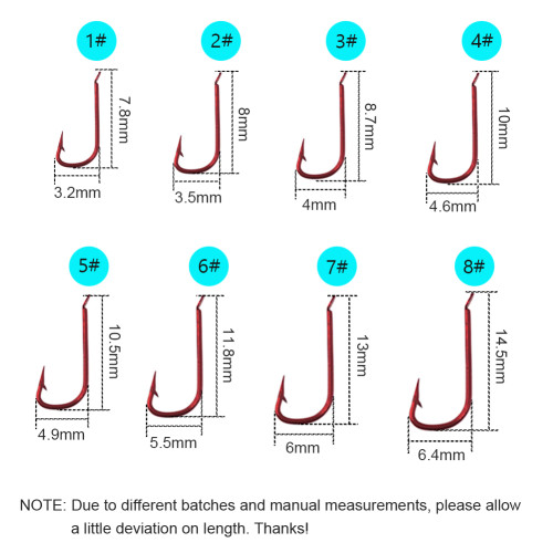 Small Size Red Hook Barbed Fishhook High Carbon Steel Fishing Hooks