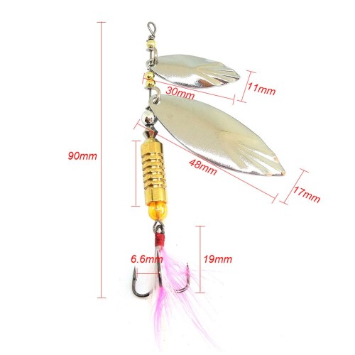 Spinnerbait Metal Saltwater Bass Fishing Lure with Treble Hooks Spinner Double Blades Spin Lures Pike Baits