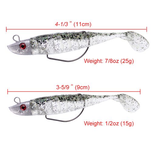 Rubber Soft bait with Jig hook , silicone bait for Ice fishing  9cm/3.5in 15g/0.53oz  11cm/4.3inch 25g/0.88oz