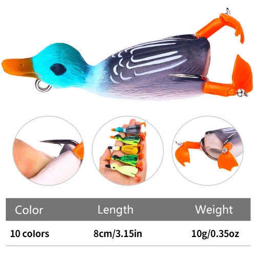 Duck Fishing Lure Ducking Fishing Frog Lure Artificial Bait Duckling 3D Eyes Fishing Baits Bass Carp Pike Fishing 8cm/3.15 10g/0.35oz