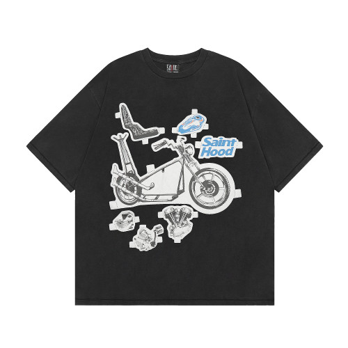 2024 SAINT MICHAEL 1:1High Quality Motorcycle Accessories Printed Black T-Shirt