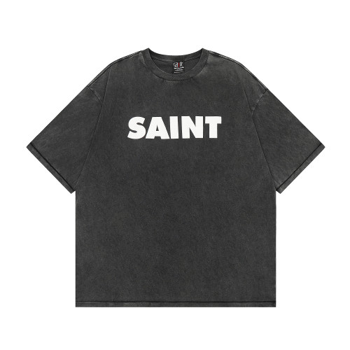 2024 SAINT MICHAEL 1:1High Quality Printed With  Letter Logo Black T-Shirt