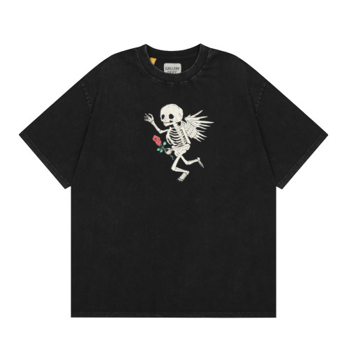 2024 GALLERY DEPT  1:1High Quality Skeleton Angel Brings Rose Vintage Black T-Shirt