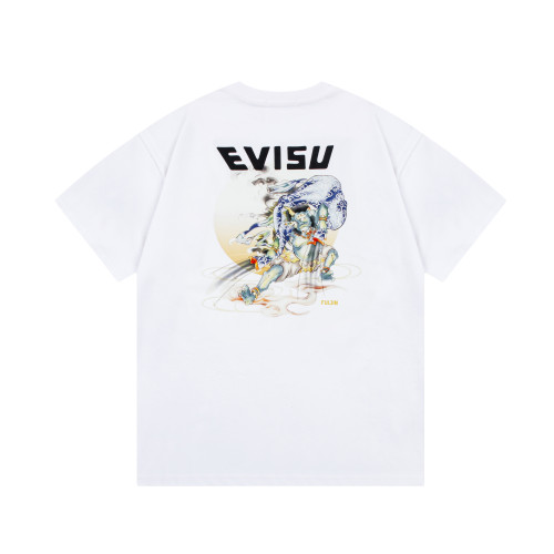 2024  EVISU 1:1High Quality behind wind god  Printed White T-shirt