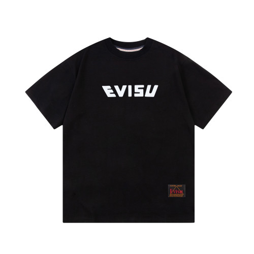 2024  EVISU 1:1High Quality  Koi carp  Wave Printed Black T-shirt