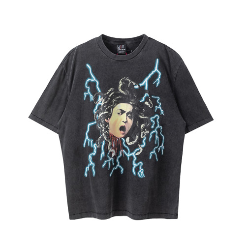 2024 SAINT MICHAEL 1:1High Quality Lightning human head Printed Black T-shirt