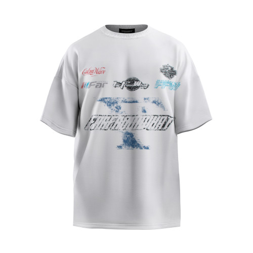 2024 High Quality  Fuzzy Logo Printed White T-shirt