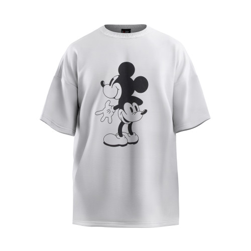 2024 High Quality  Double headed Mickey spoof printed White T-shirt