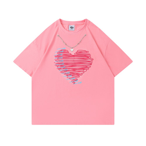 2024 High Quality  Love graffiti strips printed pink   T-shirt