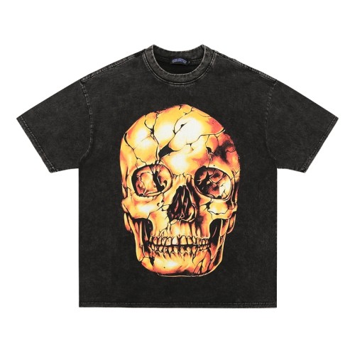 2024 High Quality  Gold Skull Print Black T-shirt