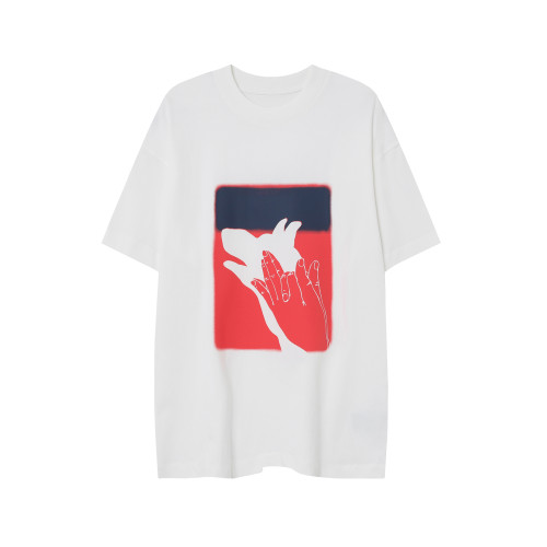 2024 High Quality  Dog head hand shadow Printed   White T-shirt