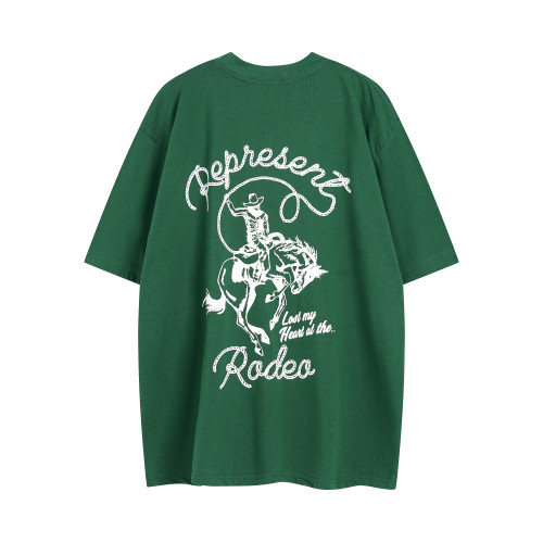 2024 High Quality Rope letter denim printed   Green T-shirt