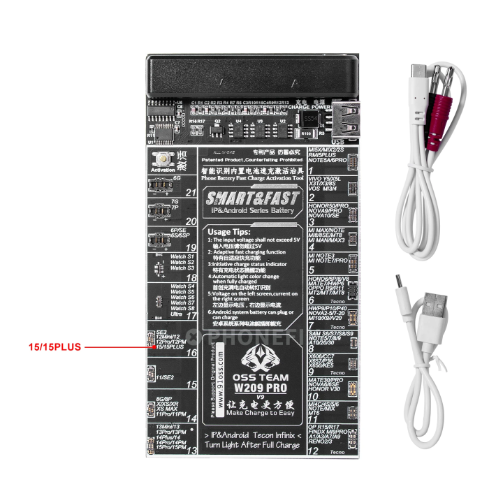 OSSTEAM W209 Pro V9 Battery Activation Board for iPhone 6 7 8 X 11 12 13 14 15 Samsung Xiaomi Android Circuit Board Fast Charging Tester