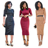 Semi-sleeved printed tight sexy high waist was thin ladies dress