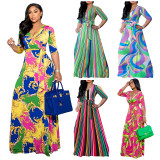 Casual Floral Print Summer Sexy Plus Size Women Dress 8616