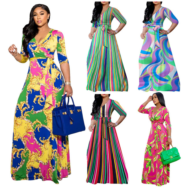 Casual Floral Print Summer Sexy Plus Size Women Dress 8616