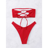 Solid Color Swimwear Swimsuit Strap Split Sexy Bikini Set A2204