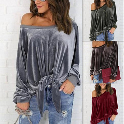 Long Sleeve Sexy Off Shoulder Velvet Shirt Top M30407
