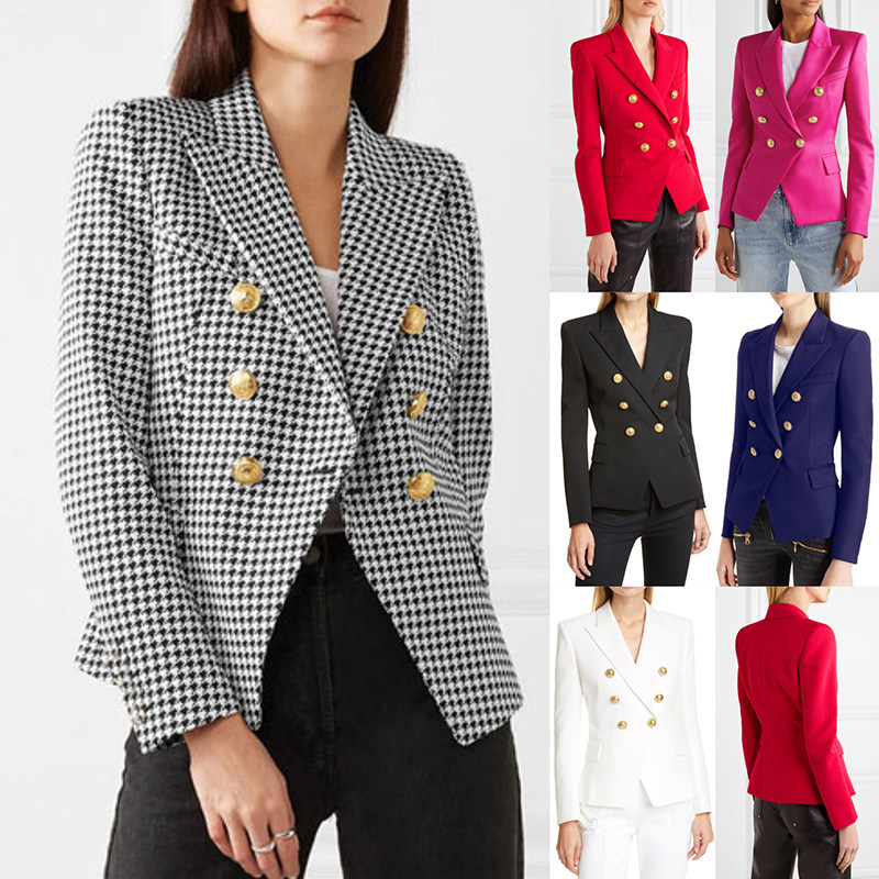 Short Suit Jacket Double Breasted Top Coat Solid Color Women Blazer H2013