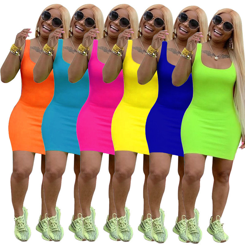 Summer Basic Vest Short Bodycon Dress m8399