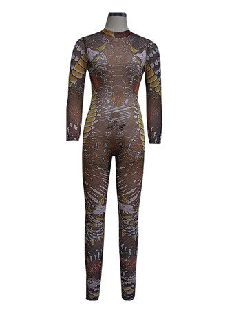 Elastic Printed High Collar Woman Sexy Bodycon Jumpsuit