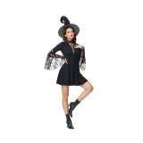 Halloween Party Cosplay Stage Black Cutout Lace Witch Dress Costume SL3399