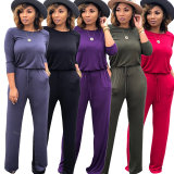 Women fashion soild color long sleeve loose causal jumpsuit m8303