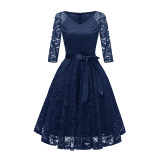 Ladies Casual Long-Sleeve Wedding Guest V-Collar Lace Girl Dress CD1592-1