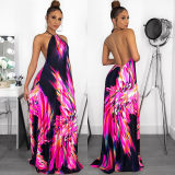 Halter Style Women Casual Loose Beach Maxi Dress M8388