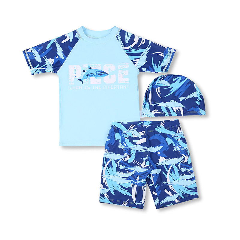 2024 Boys Camouflage Swimsuit Whale Three-Piece Short-Sleeved Suit Shorts Swimsuit KF211