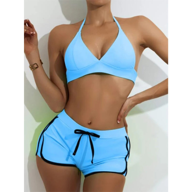 Solid Color Sport Beach Bikini Ladies Bikini Set Swimming Shorts Sexy Swimsuits S219