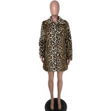 Black And White Extra Cover Women's Leopard Print Pocket Loose Plush Coat YM8629