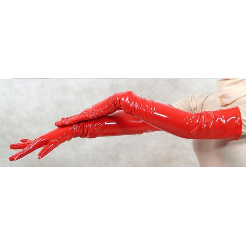 Wholesale Long Mittens Women PVC Black Red Leather Gloves M6825