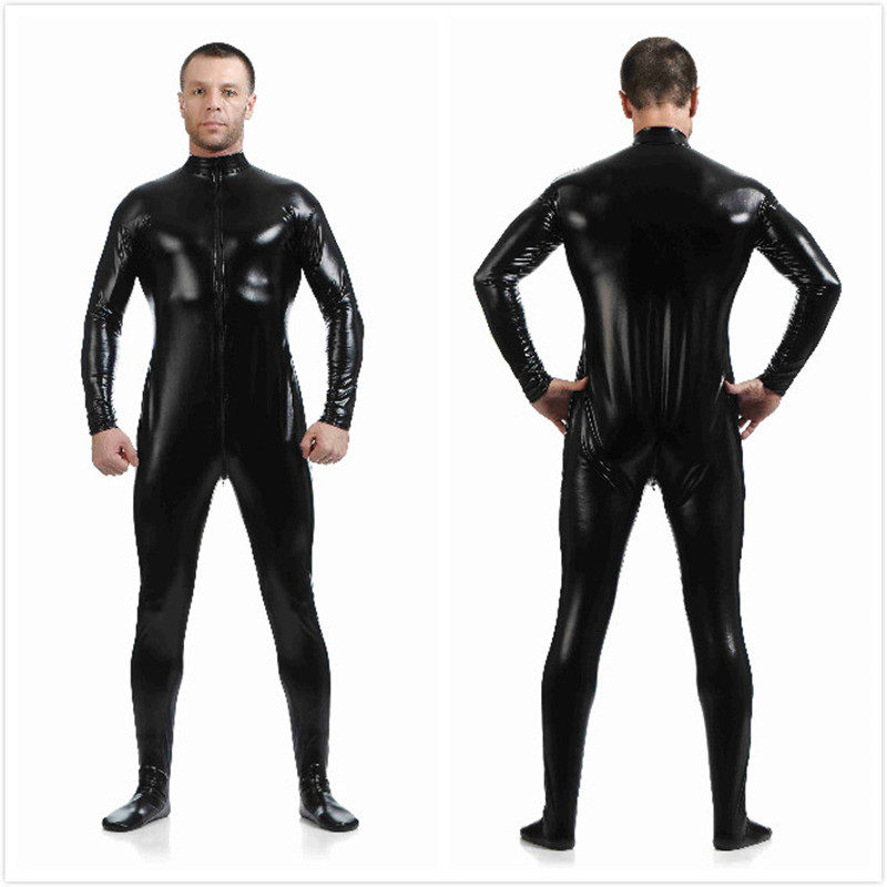 Mens Sexy Leather Metallic Zentai Suit M7328