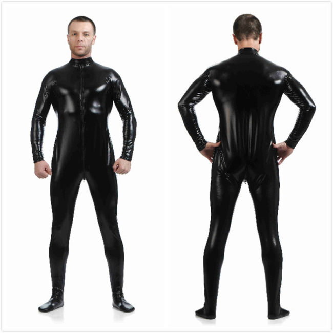Mens Sexy Leather Metallic Zentai Suit M7328