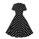 Hepburn Style Round Neck Bow Lace Up Polka Dot Retro Swing Dress Woman 5157