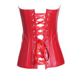 zipper front red leather corset m7122b