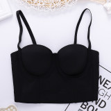 Solid Color Suspender Top Women Short Style Vest Sexy Fish Bone Wipe Chest 8081