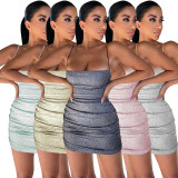 Symphony sling pleated women casual sexy mini dress summer party M30154