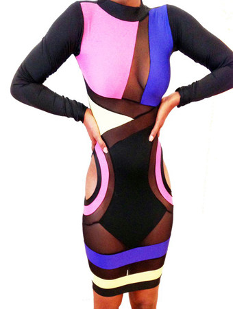 Mix Colors Long Sleeves Bandage Adult Bodycon Dress M3822