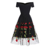 Vintage Black Dress with Red Roses M30411