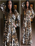 Tiger Print Long Sleeve Long Dress M2317