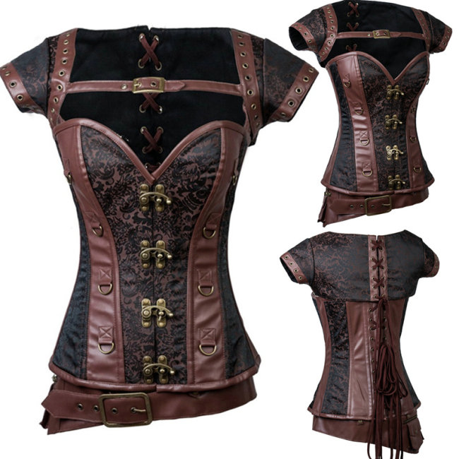 Brown Steampunk Steel Boned Corsets & Jacket M1422