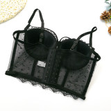 Black Polka Dot Corset Sexy Women Mesh Gauze Perspective Wipe Chest KN8055