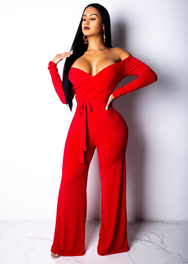 Hot Red Sexy V Neck Jumpsuit M8327