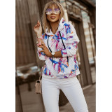 Coat Jacket Floral Print Long-Sleeved Pullover Casual Women Hoodies Fashionable LQ156